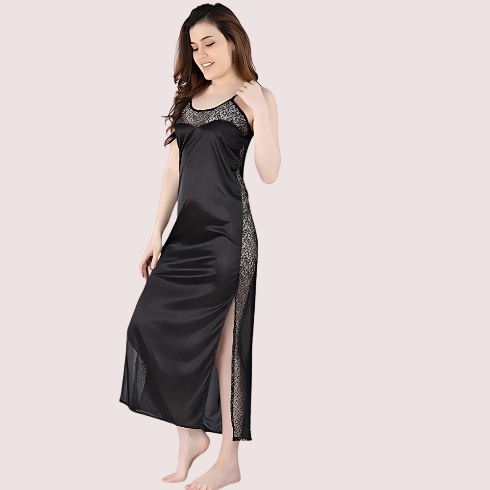 Elegant Lace Seductive Black Nightgown - Image 2