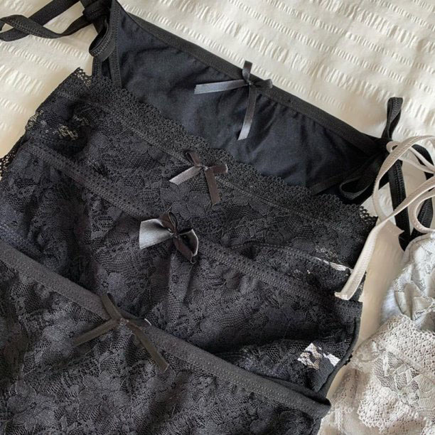 4 Pieces Black Sexy Lace Nylon Panties - Image 3